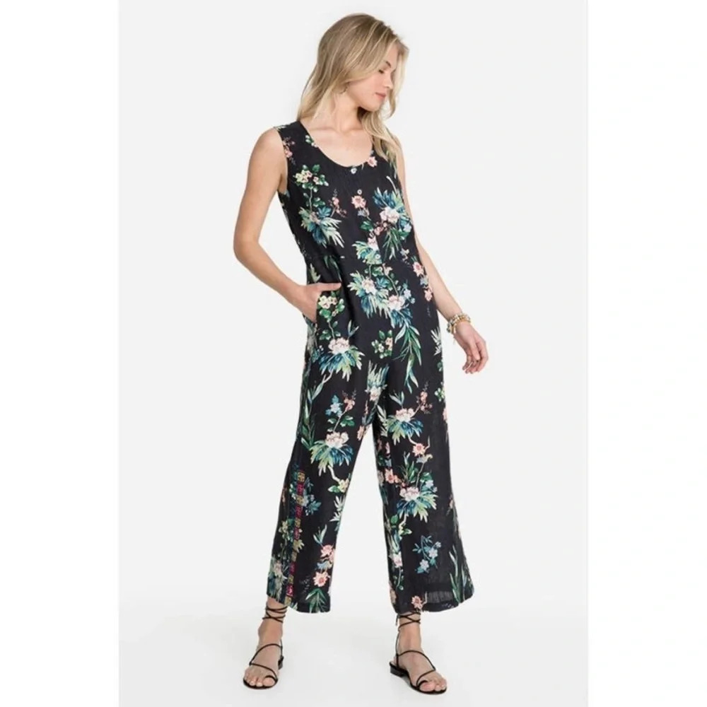 Johnny Was Easy Linen Floral Sleeveless Jumpsuit